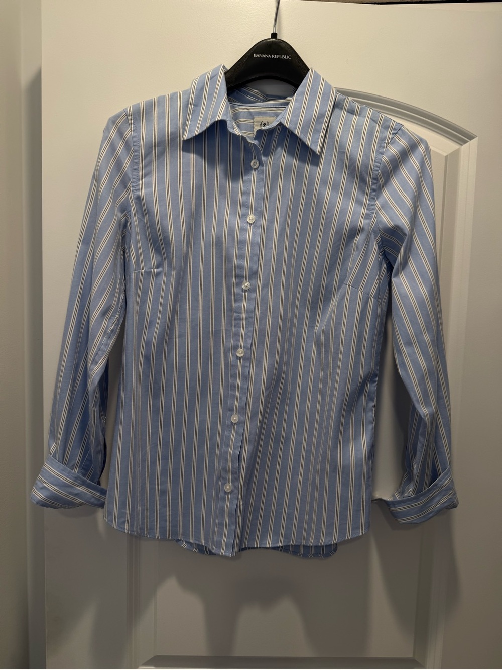 Izod Light Blue and White Striped Button-Down Shirt.